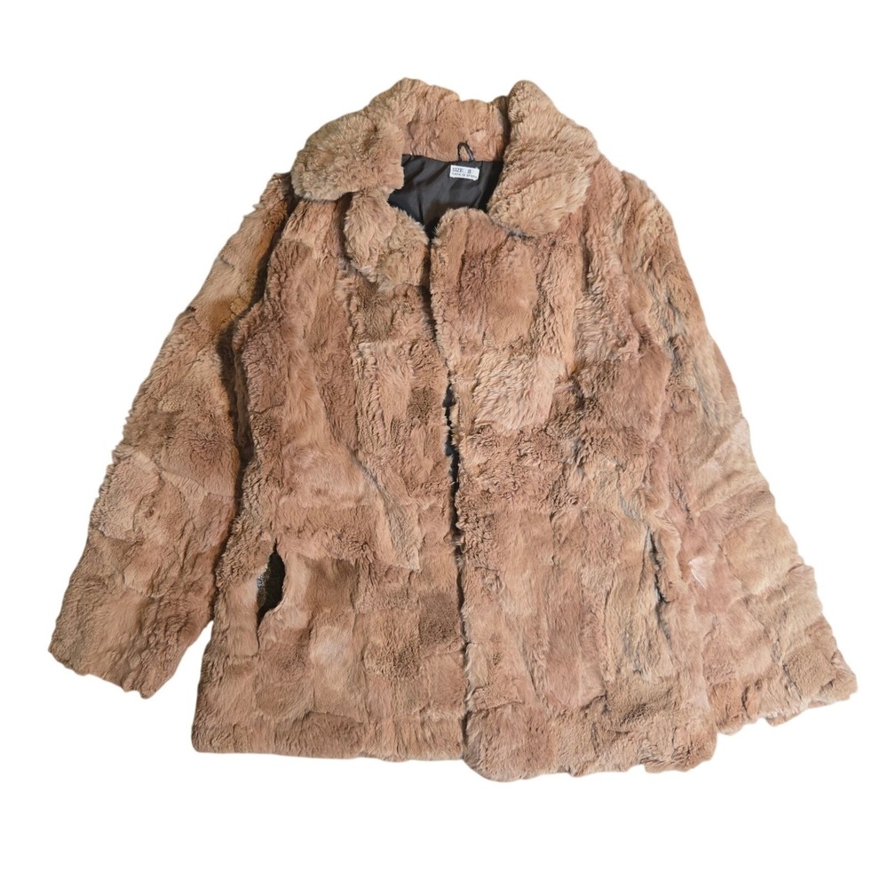 1980s VTG Rabbit Fur Coat Small Brown Made in South Korea Warm Winter Jacket GUC